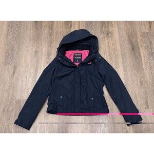 Hollister Womens All-Weather Hooded Jacket Medium Navy Blue Y2K